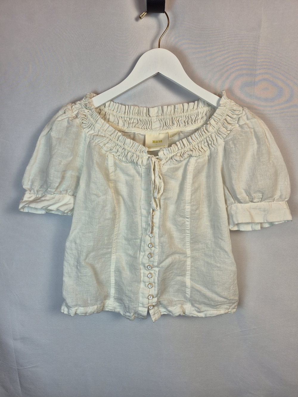 Anthropologie Maeve Ivory Button-Front Peasant Blouse Size 6